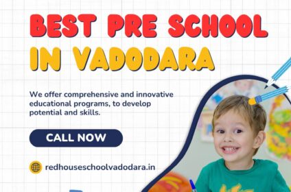 Happy preschool child drawing at Red School House Vadodara, the best pre school in Vadodara, with creative learning tools and a joyful classroom environment.
