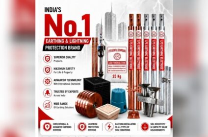Electrical Earthing and Lightning Protection Materials Banner by Laxmi Power Solutions Private Limited for Industrial and Commercial Safety Solutions.