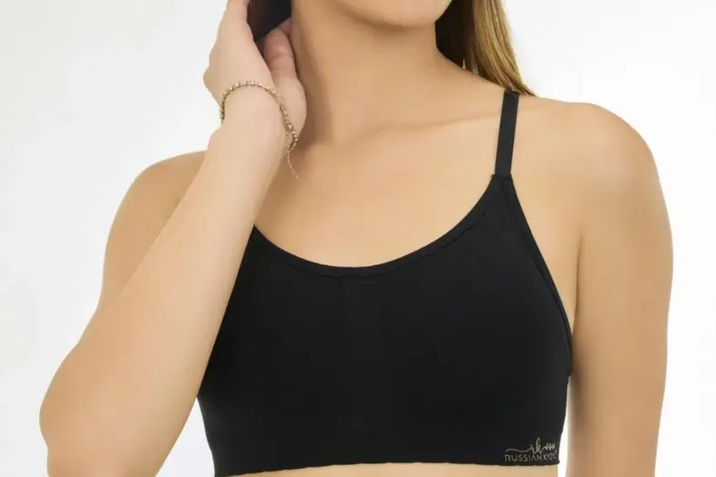 Russian Kyzyl Cotton Wireless Knitted Seamless Bras in Black Colour Small Size