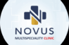 Novus Multispeciality Clinic logo featuring a stylized blue and gold "N" symbol with clinic branding.