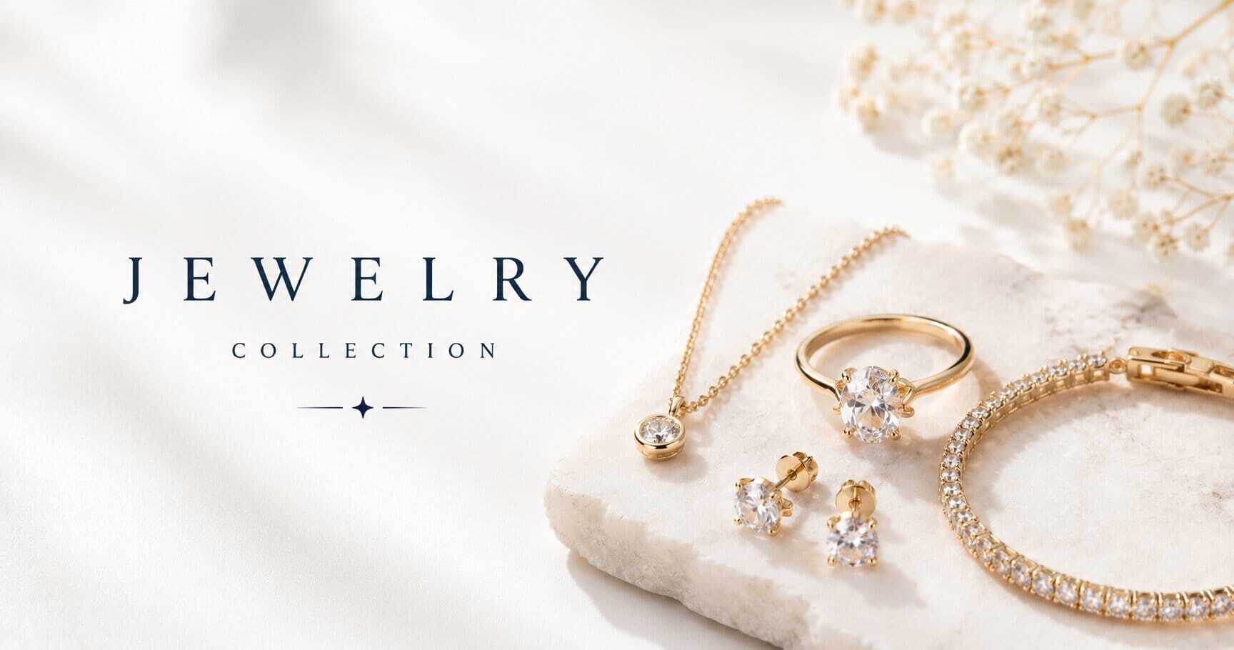 Elegant jewelry collection with gold necklace ring earrings and bracelet