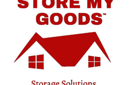 Store My Goods Storage Solutions logo with a red house roof icon