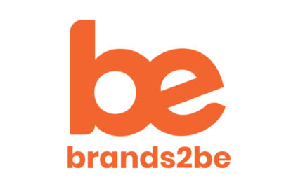 Brands2be orange logo featuring the text "be" above "brands2be"